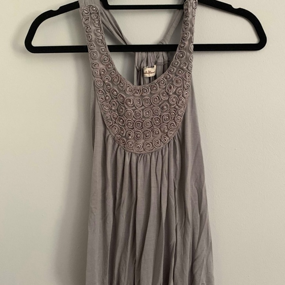 Long Grey Tank Top with Beading Detail